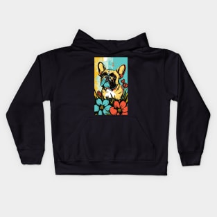 French Bulldog Vibrant Tropical Flower Tall Retro Vintage Digital Pop Art Portrait Kids Hoodie